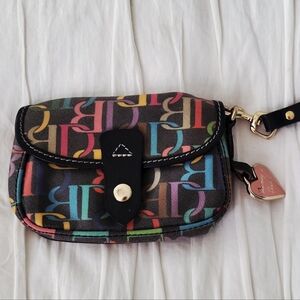 Dooney & Bourke Multi Scribble Wristlet With Strap And Signature Heart Charm